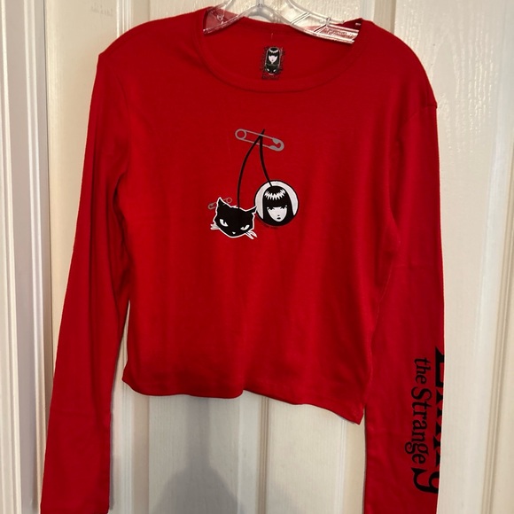 Emily the Strange Long Sleeve T-shirt Womens Red W/Black Emo Goth Pin choose NWT - Picture 1 of 14